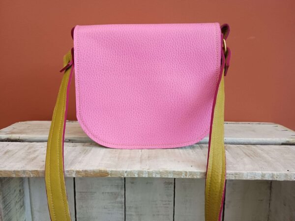 Handtas leder roze groen