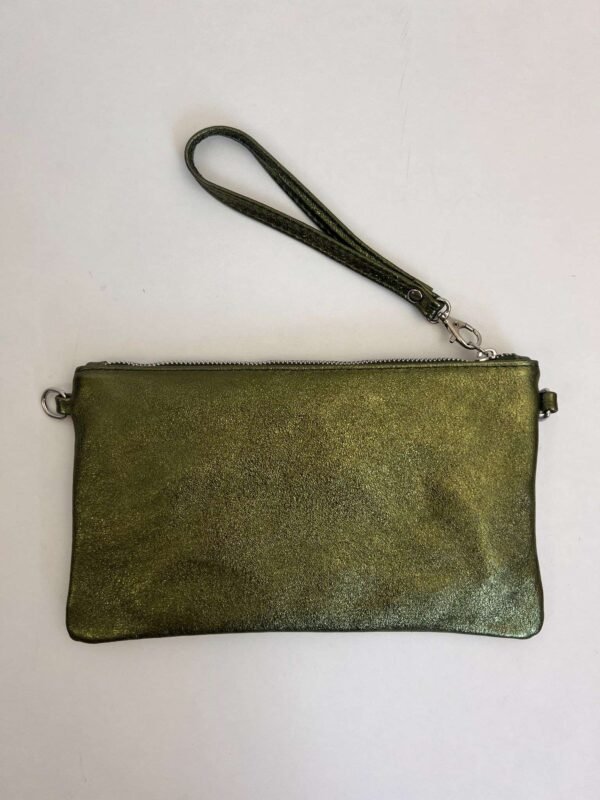 clutch met rits, polsbandje en schouderband metallic groen